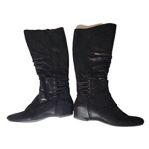 G.H. BASS Boots WOMENS 9.5‎ WREN Extended Calf 17" Flat Shoes 16" Zipper BLACK